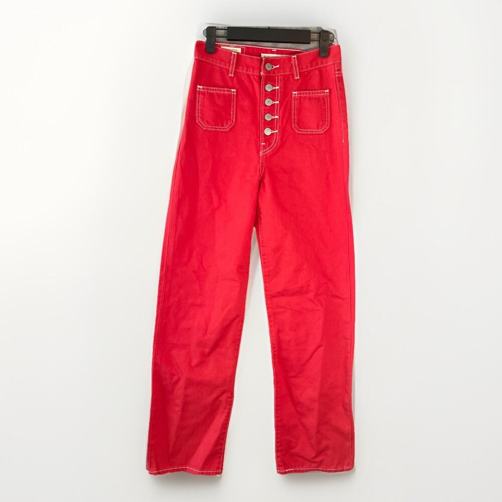 Levi's Women's Ribcage Straight Ankle Size 24 12” High Rise Red Rainbowcore